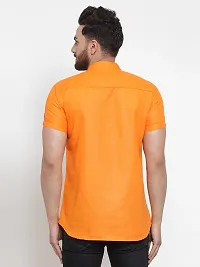 Reliable Orange Cotton Blend Solid Hip Length Kurta For Men-thumb1