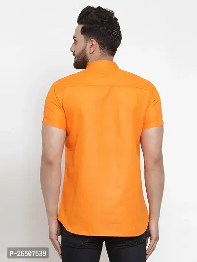 Reliable Orange Cotton Blend Solid Hip Length Kurta For Men-thumb2