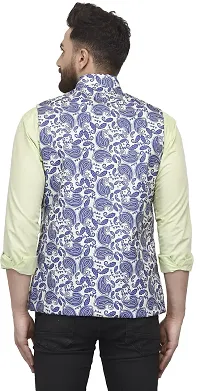 Reliable Blue Cotton Blend Printed Nehru Jacket For Men-thumb1