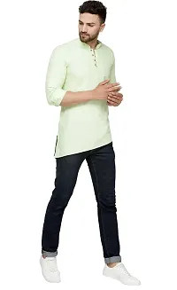 Reliable Green Cotton Blend Solid Hip Length Kurta For Men-thumb2