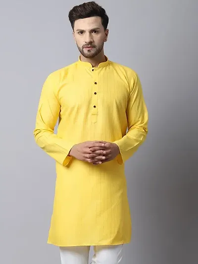 Reliable Blend Solid Knee Length Kurta For Men