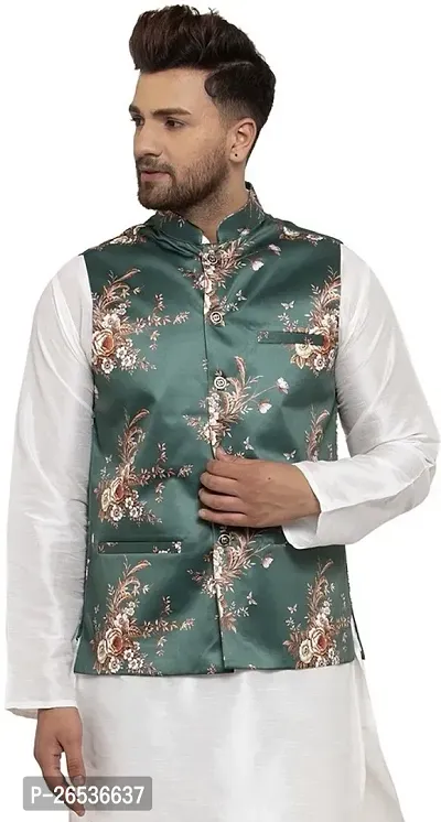 Reliable Multicoloured Satin Printed Nehru Jacket For Men-thumb0