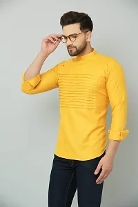Reliable Yellow Cotton Blend Solid Short Length Kurta For Men-thumb2