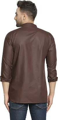 Reliable Brown Cotton Blend Solid Hip Length Kurta For Men-thumb1