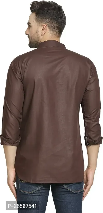 Reliable Brown Cotton Blend Solid Hip Length Kurta For Men-thumb2