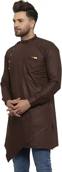 Reliable Brown Cotton Blend Solid Hip Length Kurta For Men-thumb2