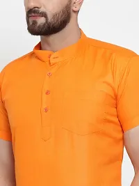 Reliable Orange Cotton Blend Solid Hip Length Kurta For Men-thumb3