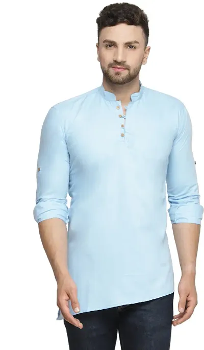 Reliable Blend Solid Hip Length Kurta For Men