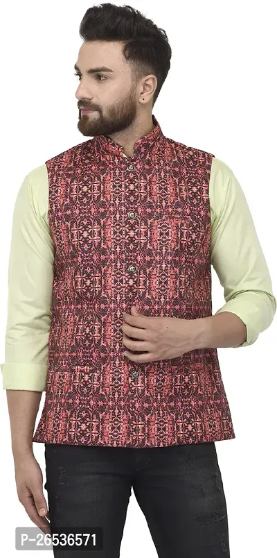 Reliable Multicoloured Cotton Blend Printed Nehru Jacket For Men-thumb0