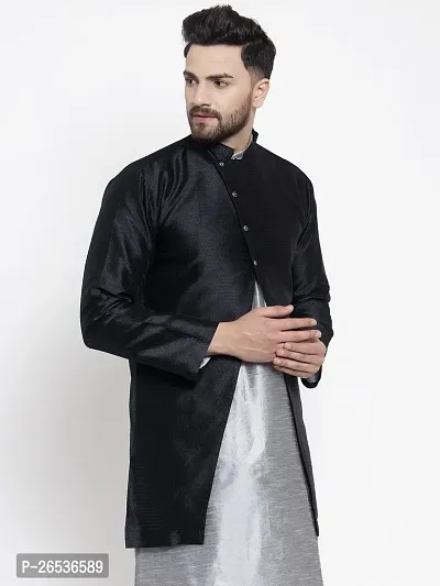 Reliable Black Silk Solid Nehru Jacket For Men-thumb3