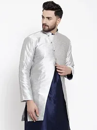Reliable Silver Silk Printed Nehru Jacket For Men-thumb2