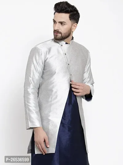 Reliable Silver Silk Printed Nehru Jacket For Men-thumb3