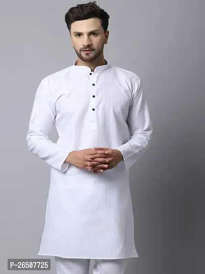 Reliable White Cotton Blend Solid Short Length Kurta For Men