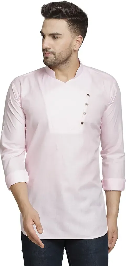 Reliable Blend Solid Hip Length Kurta For Men