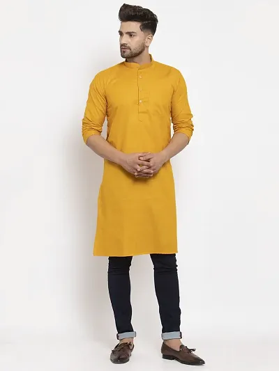 Reliable Blend Solid Knee Length Kurta For Men