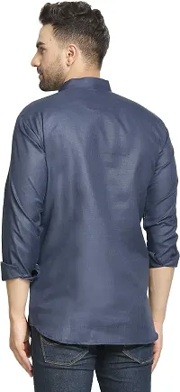 Reliable Navy Blue Cotton Blend Solid Hip Length Kurta For Men-thumb1