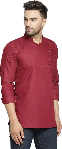 Reliable Maroon Cotton Blend Solid Hip Length Kurta For Men-thumb2