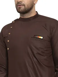 Reliable Brown Cotton Blend Solid Hip Length Kurta For Men-thumb3