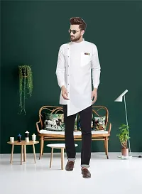 Reliable White Cotton Blend Solid Hip Length Kurta For Men-thumb2