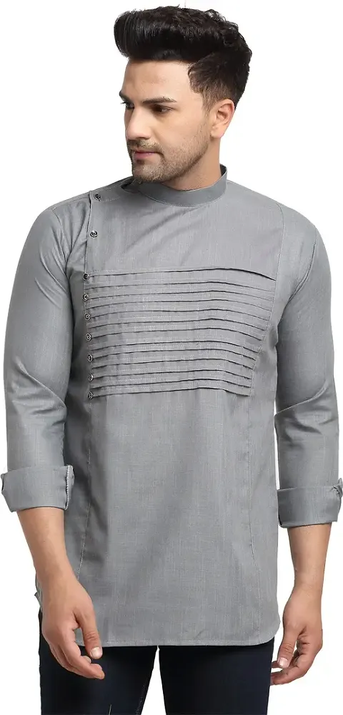 Reliable Blend Solid Hip Length Kurta For Men