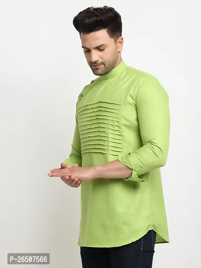 Reliable Green Cotton Blend Solid Hip Length Kurta For Men-thumb3