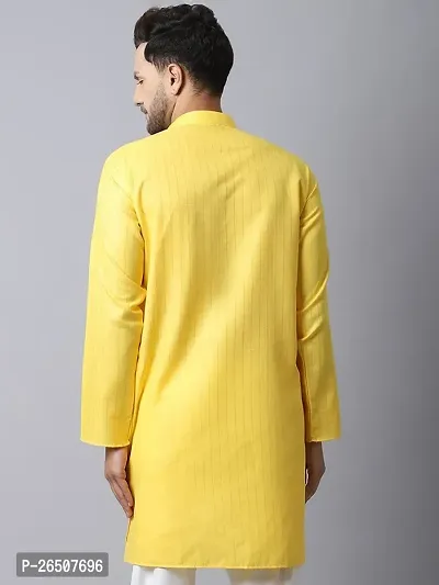 Reliable Yellow Cotton Blend Solid Short Length Kurta For Men-thumb2