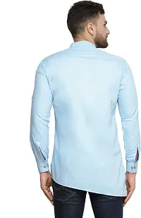 Reliable Blue Cotton Blend Solid Hip Length Kurta For Men-thumb2