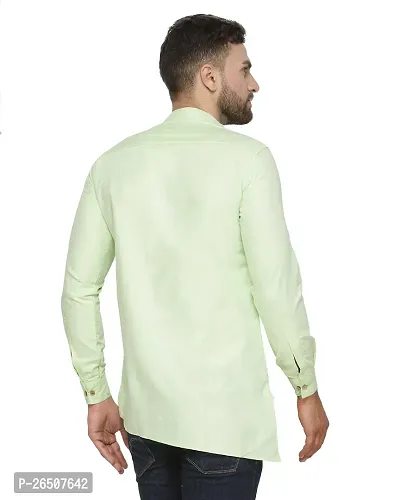 Reliable Green Cotton Blend Solid Hip Length Kurta For Men-thumb2