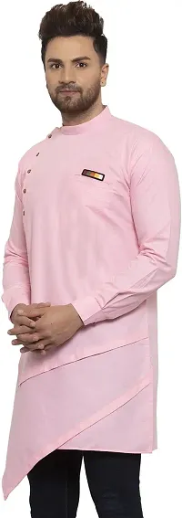 Reliable Pink Cotton Blend Solid Hip Length Kurta For Men-thumb2