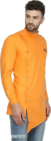 Reliable Orange Cotton Blend Solid Hip Length Kurta For Men-thumb3