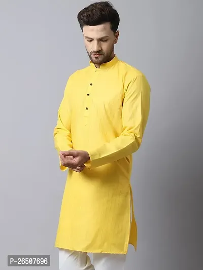 Reliable Yellow Cotton Blend Solid Short Length Kurta For Men-thumb3