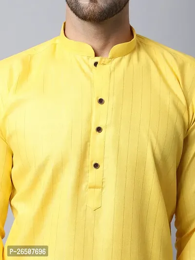 Reliable Yellow Cotton Blend Solid Short Length Kurta For Men-thumb4