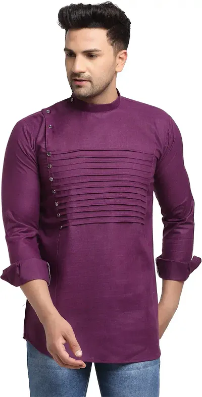 Reliable Blend Solid Hip Length Kurta For Men