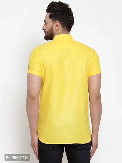 Reliable Yellow Cotton Blend Solid Hip Length Kurta For Men-thumb2