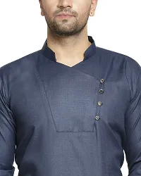 Reliable Navy Blue Cotton Blend Solid Hip Length Kurta For Men-thumb3
