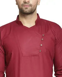 Reliable Maroon Cotton Blend Solid Hip Length Kurta For Men-thumb3