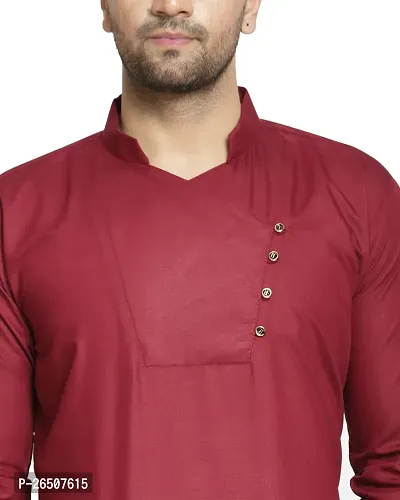 Reliable Maroon Cotton Blend Solid Hip Length Kurta For Men-thumb4