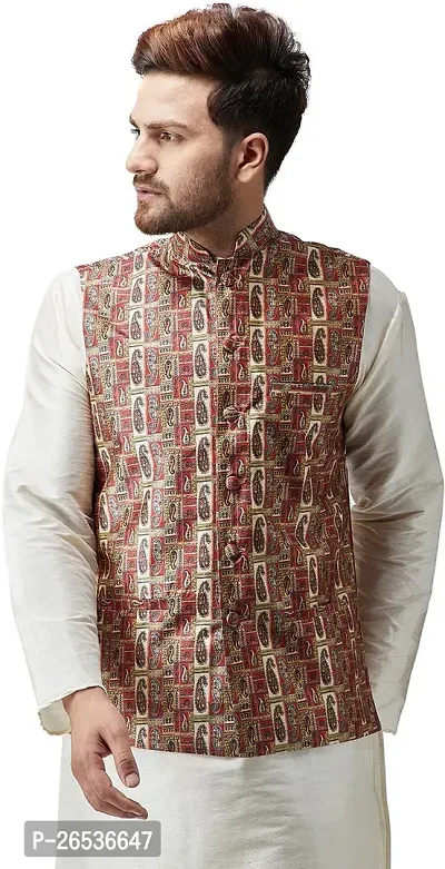 Reliable Multicoloured Silk Printed Nehru Jacket For Men-thumb0