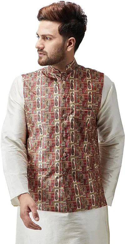Reliable Multicoloured Jacquard Printed Nehru Jacket For Men