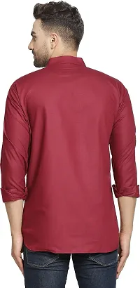 Reliable Maroon Cotton Blend Solid Hip Length Kurta For Men-thumb1