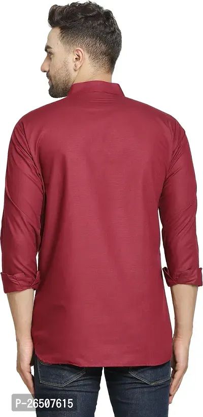 Reliable Maroon Cotton Blend Solid Hip Length Kurta For Men-thumb2