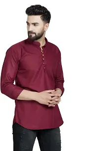 Reliable Maroon Cotton Blend Solid Hip Length Kurta For Men-thumb2