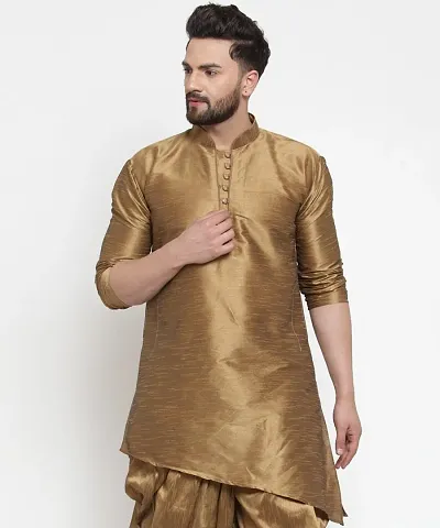 Reliable Silk Blend Solid Hip Length Kurta For Men