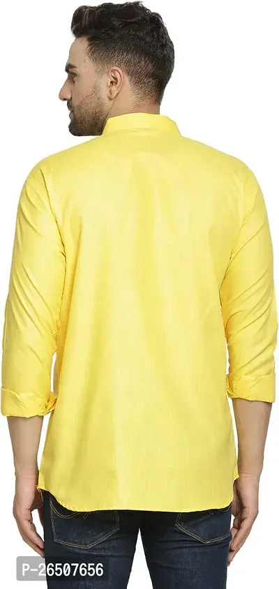 Reliable Yellow Cotton Blend Solid Hip Length Kurta For Men-thumb2