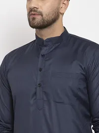 Reliable Navy Blue Cotton Blend Solid Knee Length Kurta For Men-thumb3