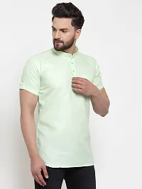 Reliable Green Cotton Blend Solid Hip Length Kurta For Men-thumb2