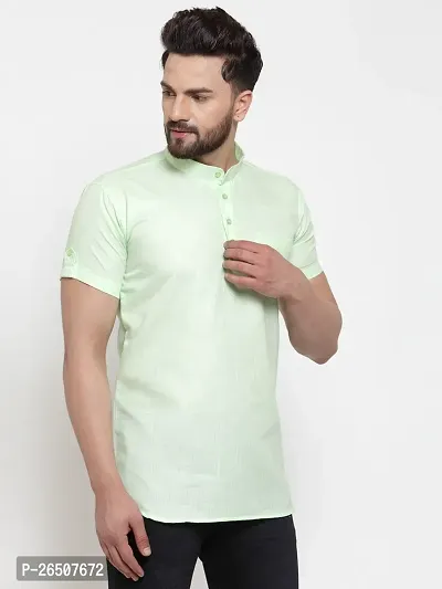 Reliable Green Cotton Blend Solid Hip Length Kurta For Men-thumb3