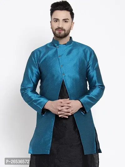 Reliable Blue Silk Printed Nehru Jacket For Men-thumb0