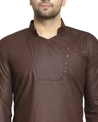 Reliable Brown Cotton Blend Solid Hip Length Kurta For Men-thumb3