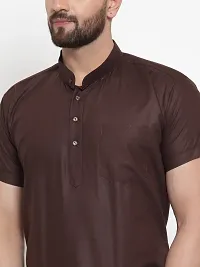 Reliable Brown Cotton Blend Solid Hip Length Kurta For Men-thumb3